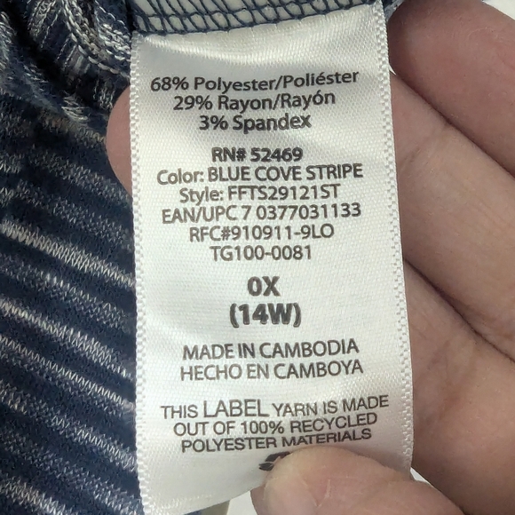 Terra & Sky Size 14W Pomplum Blue Striped Blouse - Picture 9 of 11